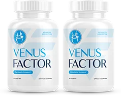 Venus Factor capsule bottles shown together, available in 1, 3 and 6-bottle packages